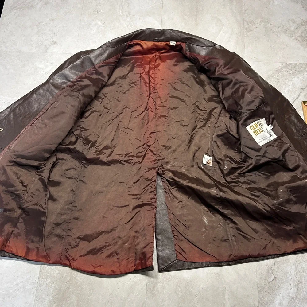 Clipper Mist By London Fog Genuine Leather Blazer Jacket Brown Mens Sz 46 Vtg
